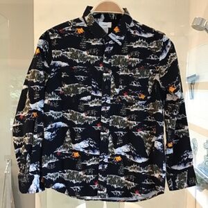 Old Navy Boys Button Up Long Sleeve Snowy Mountains Graphic Flannel